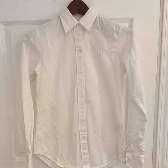 Lauren Ralph Lauren White Paisley Embroidered Button Shirt - Picture 2 of 11